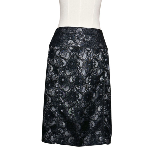 Relativity Black Lace Overlay Gray Satin Pencil Skirt Lined Back Zip Size 14 - Picture 1 of 7